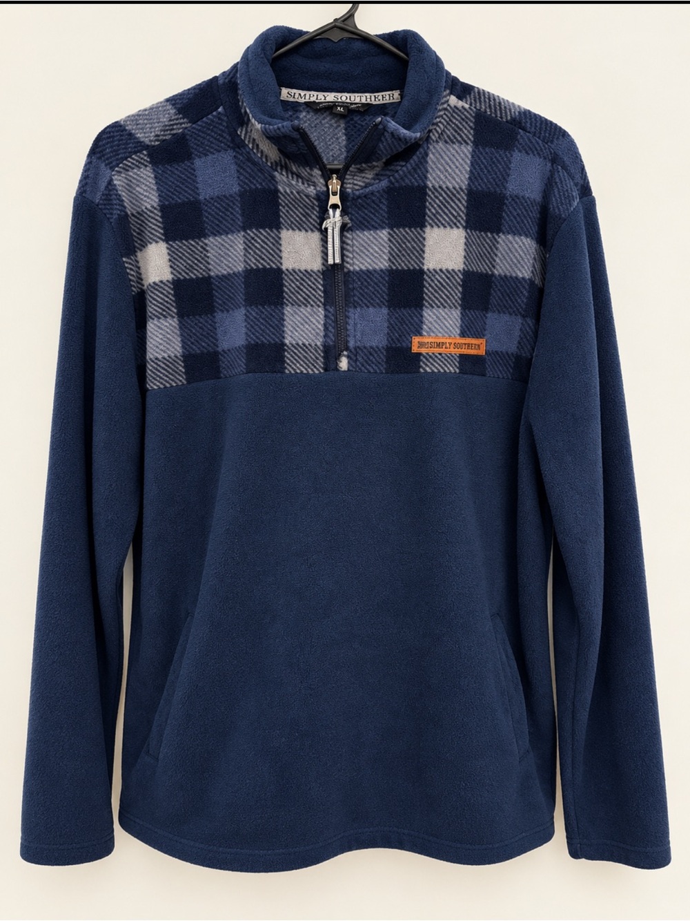 Simply Southern Men’s Navy and Gray Plaid Quarter-Zip Fleece